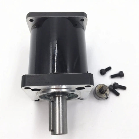 NEMA 23 Stepper Motor With 40 To 1 Planetary Gearbox 25 RPM Hollow Shaft 57mm showing black housing and metal shaft with screws.
