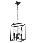 Black Classic Foyer Chandelier 4 Light Farmhouse Pendant Lighting For Kitchen Dining Room And Entryway With Square Cage Shades Ceiling Hanging