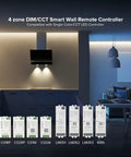Wireless 2 4G RF 4 Zone Single Color Wall Mounted Smart Panel Remote with controllers in dimly lit room
