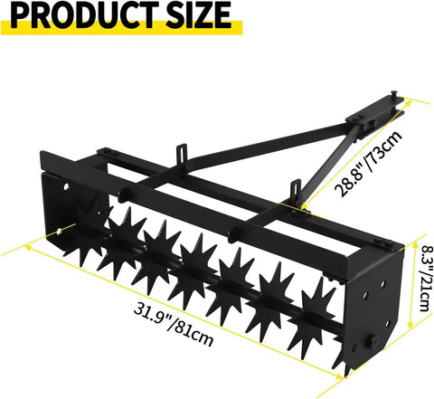 Tow Behind Lawn Aerator 32 Inch Heavy Duty Core Aerator Tool With Universal Hitch For Tractors And Zero Turn Mowers dimensions