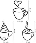 Three Piece Coffee Cup Wire Wall Art Set For Coffee Bar Decor Vintage Rustic Metal Signs, 8-inch iron cup silhouettes trio