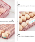Clear Pink Egg Storage Bin For Fridge With Lid 2 Layer Stackable Egg Organizer 36 Count Dispenser Auto Rolling Egg Holder