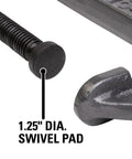 Close-up of black oxide spindle and 1.25 inch swivel pad of Heavy Duty 12 Inch C Clamp With 3 5 Eighths Inch Throat 2850 Lbs Clamping Force.