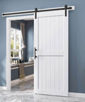 White Barn Door 38 X 84 Inches With Sliding Door Hardware Kit Included, installed in modern farmhouse interior, open position