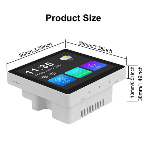 Touchscreen 4 Inch LCD Display Module With Temperature And Humidity Sensor Dual Core WiFi Bluetooth Dev Board For Arduino IoT Projects, dimensions shown
