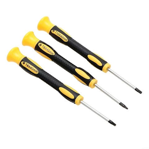 Top Tier Star Screwdriver Kit For Game Console Repair Featuring T6 T8H And T10H Bits With Center Hole Made From Hardened Steel To Safely Disassemble Xbox 360 Ps3 And Ps4 Controller Handles Without Stripping Screws Ever Again. Three 40mm tamper-resistant screwdrivers
