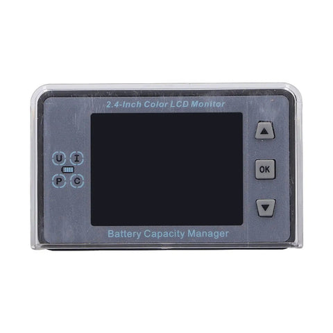 Wireless Battery Monitor With Smart Hall Sensor Tech And Dead Simple Install Featuring A Snappy 2.4 Inch Color LCD Screen For Rock Solid Power Tracking Up To 500 Volts showing front view with buttons.