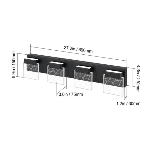 Matte Black Bathroom Light Fixtures Modern Vanity Lighting LED Vanity Light For Bathroom 4 Light Vanity Lighting 6000K