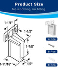 Click On 4 Pack Wire Shelf End Brackets For Closets And Garages Along With Heavy Duty Rack Clips And Built In Screws size diagram with measurements.