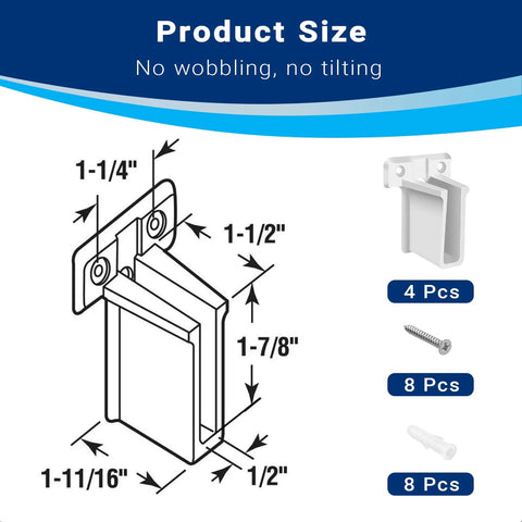 Click On 4 Pack Wire Shelf End Brackets For Closets And Garages Along With Heavy Duty Rack Clips And Built In Screws size diagram with measurements.