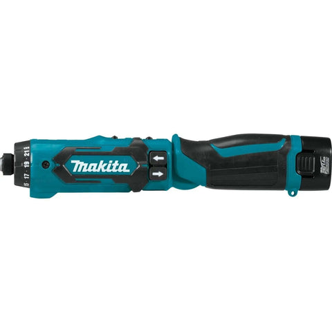 Solid Build 7 2 Volt Cordless Hex Driver Drill With Auto Stop Clutch And Dual Speed Settings side view showing controls and grip.