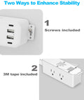 Smooth Gliding Power Strip Extender With Six Standard Outlets And Four Fast Charge Usb Ports shows wall mount installation options with screws and 3M tape.