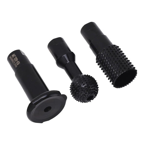 Pro Grade 3 Piece M10 Angle Grinder Rotary Sphere Burr Bit Set For Fast Wood Carving And Smooth Polish On Plastic Or Fiberboard Built Tough With Alloy Steel. Three rotary bits with hardened steel heads.