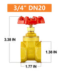 Front view of Three Quarters Inch Brass Gate Valve Heavy Duty One Piece With Female To Female Threads For Water And Gas Industrial Grade