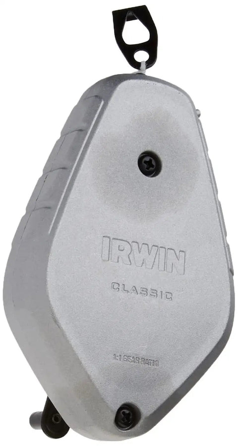 Strait-Line Chalk Reel Pro Grade With 100 Foot Abrasion Resistant Poly Line, Durable Aluminum Housing, angled view.