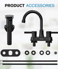 Matte Black 4 Inch Centerset 3 Hole Bathroom Faucet With Two Handles Lead Free Copper Pop Up Drain SUS304 Stainless Steel 1.2 GPM Water Saving Aerator CEC Listed Ideal For Modern Sinks and accessories