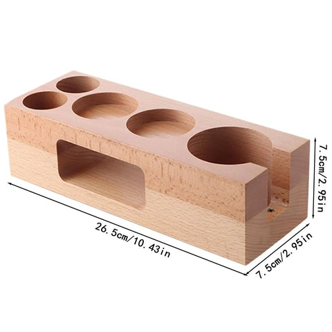 Upgrade Your Home Cafe Setup With This Durable Natural Wood Espresso Tamper Station featuring 58Mm holder and pockets.