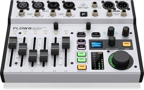 Flow 8 8 Input Digital Mixer With Bluetooth App Control And USB Audio Interface, 60 mm faders and dual FX processors