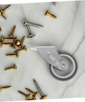 Premium Barn Door Floor Guide Roller Slider Kit With Ridiculously Slick Caster Wheels And Quick Fit Mounting Screws, featuring a slick gray roller on marble.