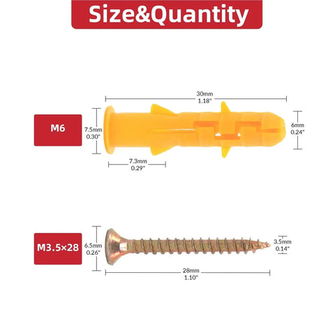 Heavy Duty Drywall Anchor And Screw Kit With 200 Pieces M6x30 Plastic Self Drilling Wall Anchors And Screws No Sweat Install For Shelves TVs Cabinets And Picture Frames, M6 30mm anchor with M3.5x28 screw