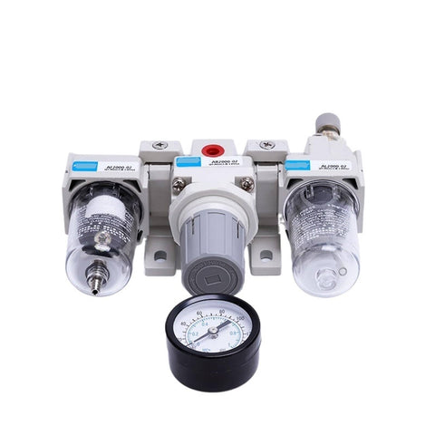 Front view of Three Unit All In One Air Treatment System With Manual Drain Filter, Pressure Regulator, And Lubricator for AC2000/AC3000