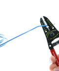 Classic Grip Wire Strippers And Cutters 6.0 Inches For 10-20 AWG Wire, High Carbon Steel Construction, red handles in use on blue wire