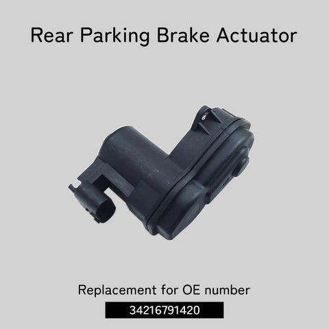 Top Shelf Rear Parking Brake Actuator 34216791420 34216794618 Clean Swap For BMW X3 X4 Z4 M5 M6 And Range Rover showing motor unit detail.