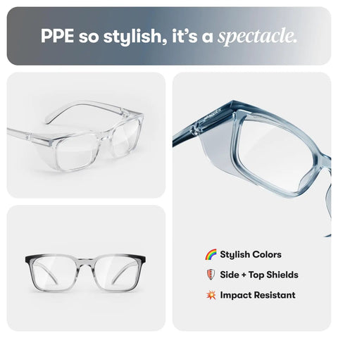 Rectangle Safety Glasses Z87.1 Certified, Lightweight Poly Lenses, Low Bridge Fit For Narrow Faces, stylish display image