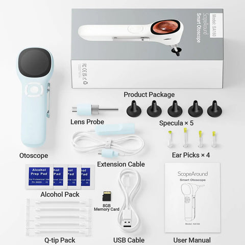 Otoscope With Light No App Needed HD Screen Ear Scope Camera For Family Use Detachable Lens And Extended Cable For Easy At Home Ear Checks And Crystal Clear Ear Health, package contents