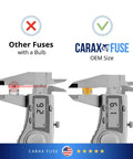 Digital calipers measuring fuses showing Toyota 4Runner 2020 Glow Fuse Kit With LED Indicator as correct size vs other fuses