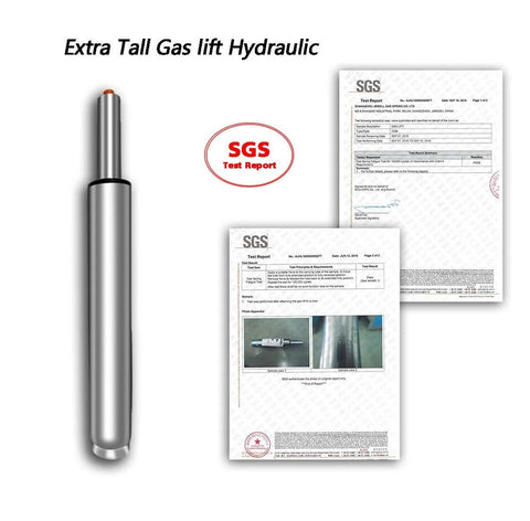 Beefy Adjustable Gas Lift Cylinder Tube For Bar Stools And Drafting Chairs Replacement Parts Heavy Duty Hydraulic Pneumatic Shock Piston With 10 Inch Lift Stroke 18 To 28 Inch Length Built To Last Supports Up To 450 Lbs shown with SGS certification documents.