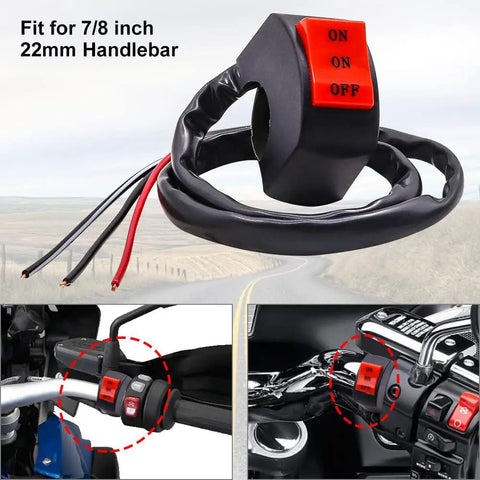 Universal Seven Eighths Inch Motorcycle Handlebar Switch 12V Three Position On Off High Low Beam Fog Light Spotlight Controller Ride Ready For Motorbike ATV Dirt Bike And Scooter