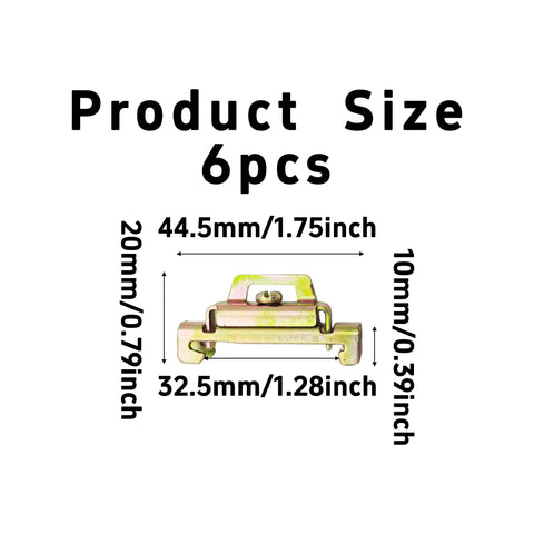 Six Pack DIN Rail Terminal Block End Stopper Set With Iron Galvanized Screw Clamp, product size dimensions in mm and inches