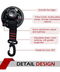 Close-up of 2 Pack Heavy Duty Car Suction Cup Hooks with strong anchor, nylon strap, and swivel hook showing detailed design features.