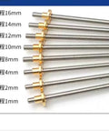 Multiple stainless steel trapezoidal lead screws with brass nuts for 3D printer, T8 thread, 8mm diameter, 1mm lead, various lengths.