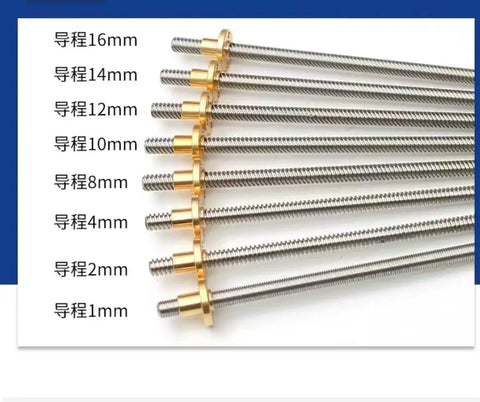8mm Diameter T8 Trapezoidal Lead Screw For 3D Printers Stainless Steel Easy Install 2mm Pitch Or 10mm Lead Options Durable High Precision Linear Motion Component For DIY CNC And Stepper Driven Machines, 10mm lead versions shown