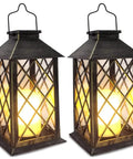Outdoor Solar Lanterns 2 Pack 14 Inch Waterproof LED Hanging Lights With Flickering Flameless Candle For Garden Patio Table Decor