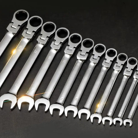 Assortment of 22 Piece Flex Head Ratcheting Wrench Set With Metric And SAE Sizes In Chrome Vanadium Steel Hand Wrenches.