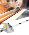 Killer Precision Miter Gauge With Sweet Brass Handle For Table Saw And Router Table Delivering Dead On Accuracy and Clean Woodworking Cuts Across Twenty Seven Angle Stops with brass handle and zinc body.