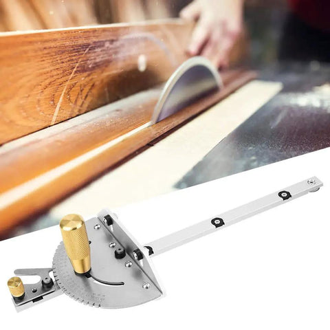 Heavy Duty Brass Handle Miter Gauge Built For The Workshop, precision tool for table saws, features angled stops and sliding design.