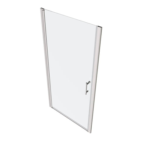 Rugged Chrome Shower Door Pivot Hinges For Outward Opening Enclosures, Adjustable 30 To 31 And 3 Eighths Inches, one quarter inch tempered glass door with handle