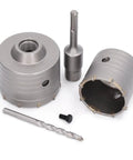 Heavy Duty 5 Piece Concrete Hole Saw Kit With 65Mm And 80Mm Openers Made From Top Tier 45 Steel Plus Yg8 Alloy For Crushing Masonry, Brick Walls, And Stone Blocks Like A Total Boss On Any Job Site., 5-piece set with hole saws, shank, and drill bit for masonry