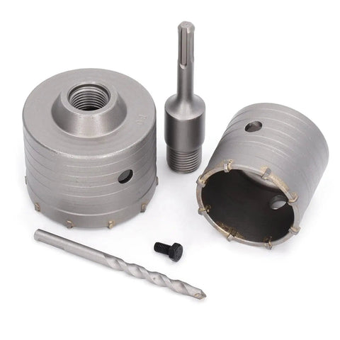 Heavy Duty 5 Piece Concrete Hole Saw Kit With 65Mm And 80Mm Openers Made From Top Tier 45 Steel Plus Yg8 Alloy For Crushing Masonry, Brick Walls, And Stone Blocks Like A Total Boss On Any Job Site., 5-piece set with hole saws, shank, and drill bit for masonry