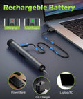 Mini Electric Screwdriver Cordless Precision Tool Kit With 49 In 1 Set And 47 Magnetic Bits LED Light plugged into a laptop USB-C charging