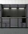 Heavy Duty Steel Tool Cabinet With Doors Rolling Lockable Storage Chest Featuring Pegboard Durable Garage And Warehouse Organization For Tools And Equipment, front view
