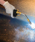 Person using High Intensity Propane Torch Head With Adjustable Flame And Self Ignition Portable Hand Trigger for welding.