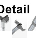 Close-up of 19 Piece Forstner Drill Bit Set 10mm To 40mm Range Pro Grade Woodworking Hole Cutter Bits, tungsten steel details shown.