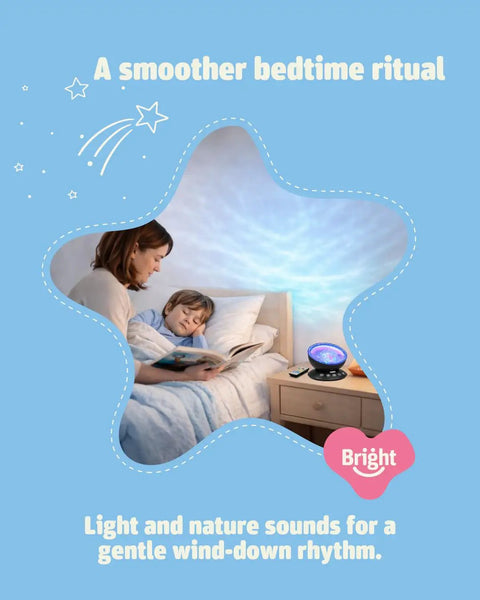 Calming Autism Sensory Sea Lamp Night Light Projector With 7 Light Modes And Color Changing Music Player in bedroom setting