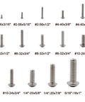 Top Shelf 304 Stainless Steel Button Head Hex Socket Cap Screws Assortment Kit With Two Hundred Thirty Five Pieces And Fourteen Sae Inch Threads For Garage Fixes With No Sweat assorted sizes from #2 to 5/16 inch.