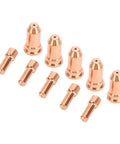 Fabater Plasma Electrode Nozzle 1.5mm Copper High Temp Cutter Torch Consumables 10Pcs Set showing copper nozzles for PT100 series cutting.
